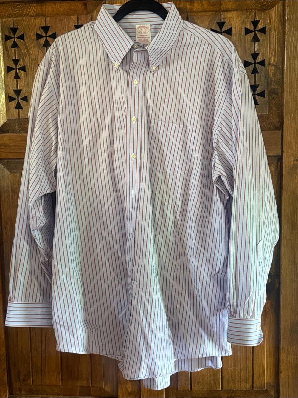 Madison Men’s Brooks Brothers  Button-Down Dress Shirt in Blue with Red Stripes